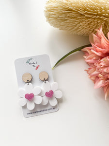 Flower Dangles (White/Pink/Wood)